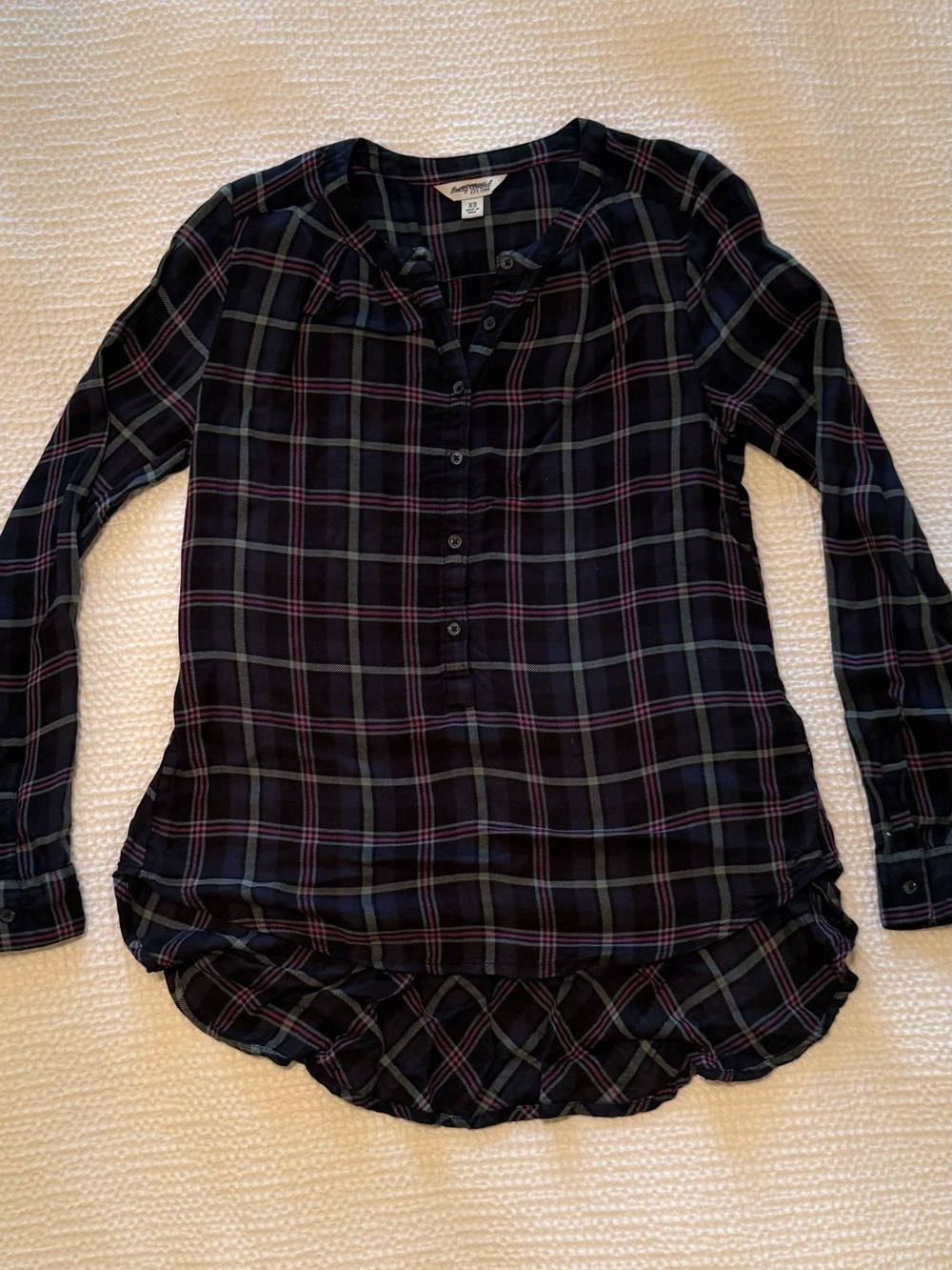 Lucky Brand | Magenta Navy Plaid Button-Down | High-Low Hem | Size = XS
